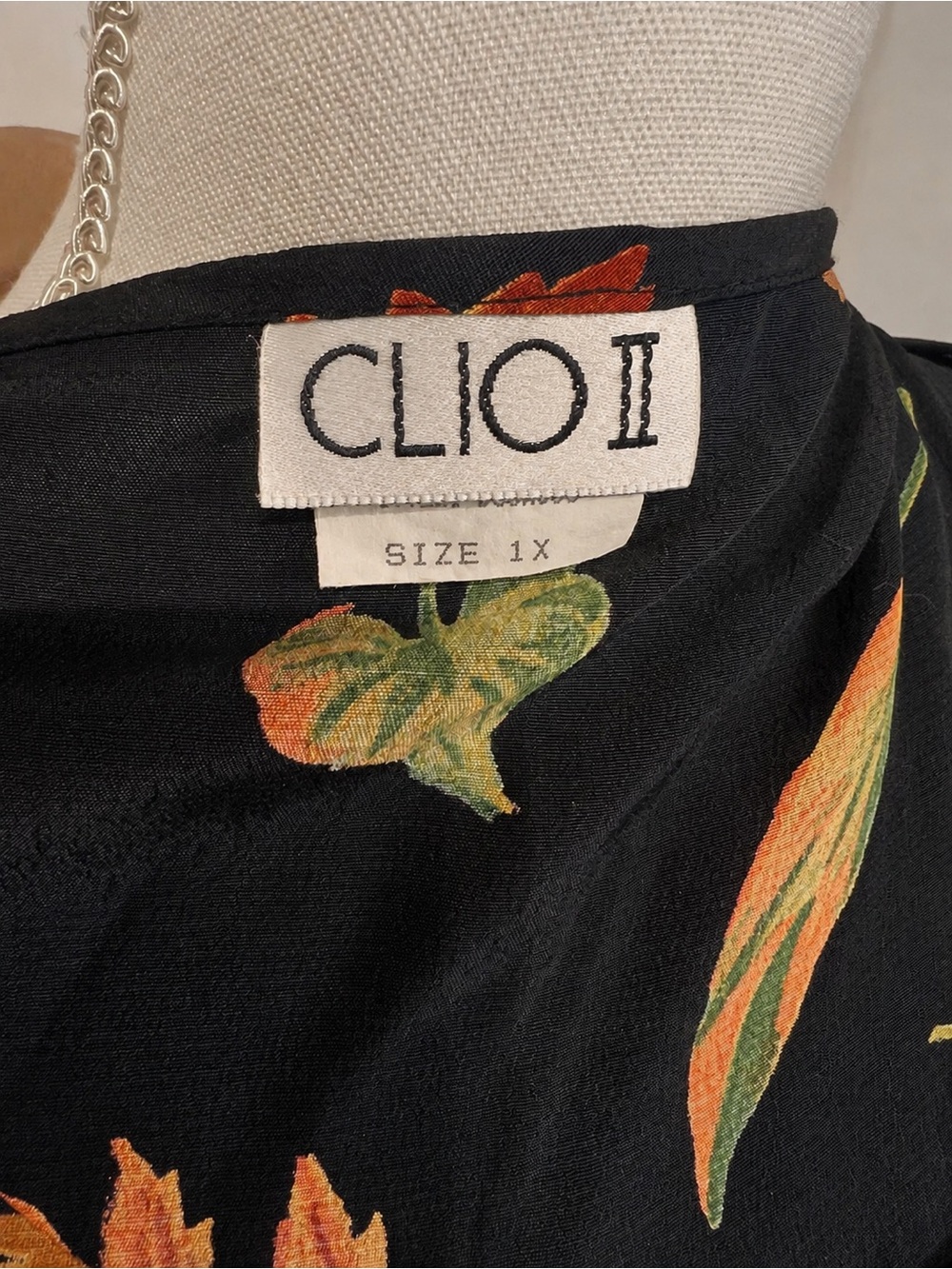 Vintage 90s CLIO 1X Black Autumn Leaf Leopard Print Rayon Maxi Dress Witchy Fall - Picture 7 of 8